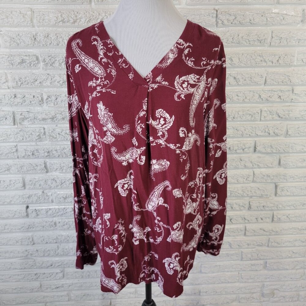 Kim Rogers Womens Top Extra Large Tunic Burgundy Paisley Rayon‎ PAI40E